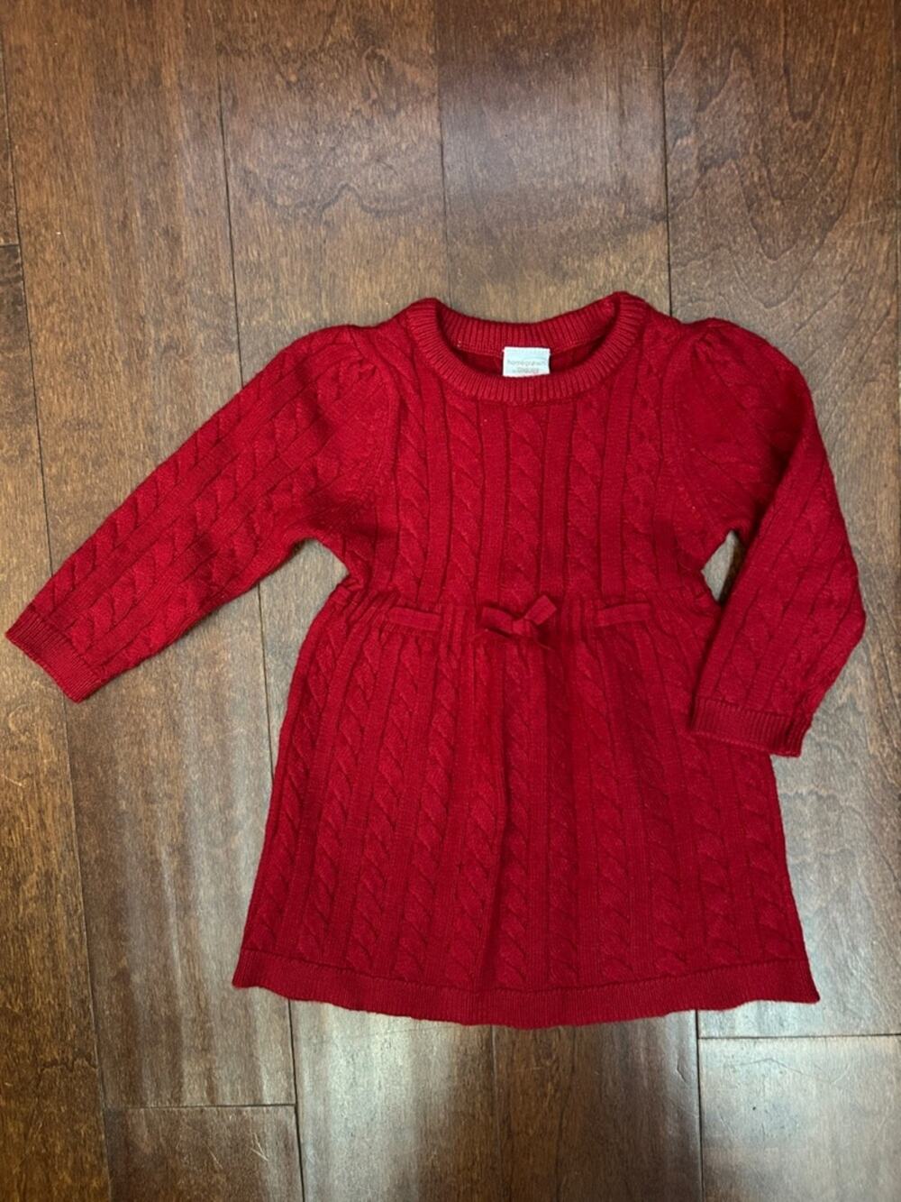 Gymboree Girl’s Red Cable Knit Dress with Waist Bow, 9-12 Months, Size NWT